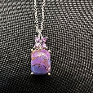 Whimsical Sterling Silver Purple Turquoise & Amethyst Butterfly Necklace - New